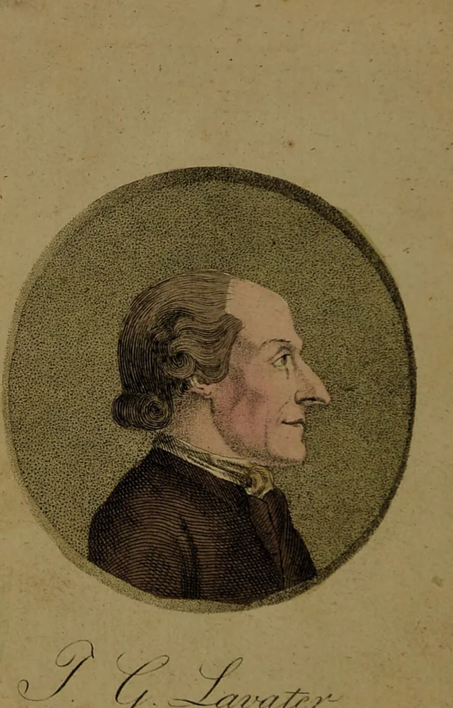 An illustration from Physiognomisches Taschenbuch nach Lavater's Grundsätzen, oder: die Kunst die Männer aus ihren Gesichtszügen zu erkennen. Aus dem Französischen übersetzt. Mit drei und dreissig illuminirten Kupfern., 1813, leaf 8