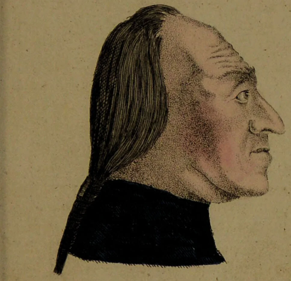 An illustration from Physiognomisches Taschenbuch nach Lavater's Grundsätzen, oder: die Kunst die Männer aus ihren Gesichtszügen zu erkennen. Aus dem Französischen übersetzt. Mit drei und dreissig illuminirten Kupfern., 1813, leaf 95