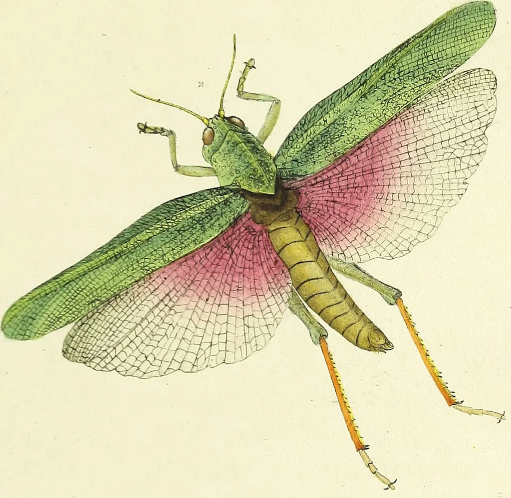 An illustration from An epitome of the natural history of the insects of China. Comprising figures and descriptions of upwards of one hundred new, singular, and beautiful species; together with some that are of importance in medicine, domestic economy, &c. The figures are accurately drawn, engraved and coloured, from specimens of the insects; the descriptions are arranged according to the system of Linnæus; with references to the writings of Fabricius, and other systematic authors / By E. Donovan., 1798, leaf 57