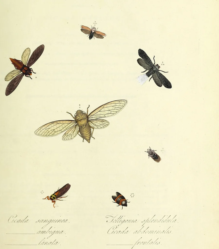 An illustration from An epitome of the natural history of the insects of China. Comprising figures and descriptions of upwards of one hundred new, singular, and beautiful species; together with some that are of importance in medicine, domestic economy, &c. The figures are accurately drawn, engraved and coloured, from specimens of the insects; the descriptions are arranged according to the system of Linnæus; with references to the writings of Fabricius, and other systematic authors / By E. Donovan., 1798, leaf 73