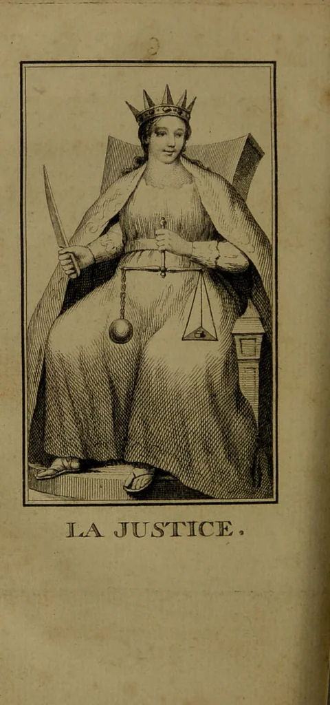 An illustration from Maniere de se récréer avec le jeu de cartes nommées Tarots. Pour servir de premier[-quatrieme] cahier à cet ouvrage / par Etteilla., 1783, leaf 214