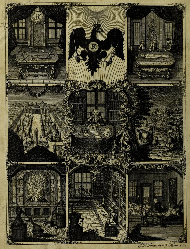 An illustration from Johann Jacob Woyts Gazophylacium medico-physicum, oder, Schatz-kammer medicinisch- und natürlicher Dinge ... / Mit Fleiss übersehen, verbessert und vermehret von Johann Ernst Hebenstreit., 1784, leaf 6