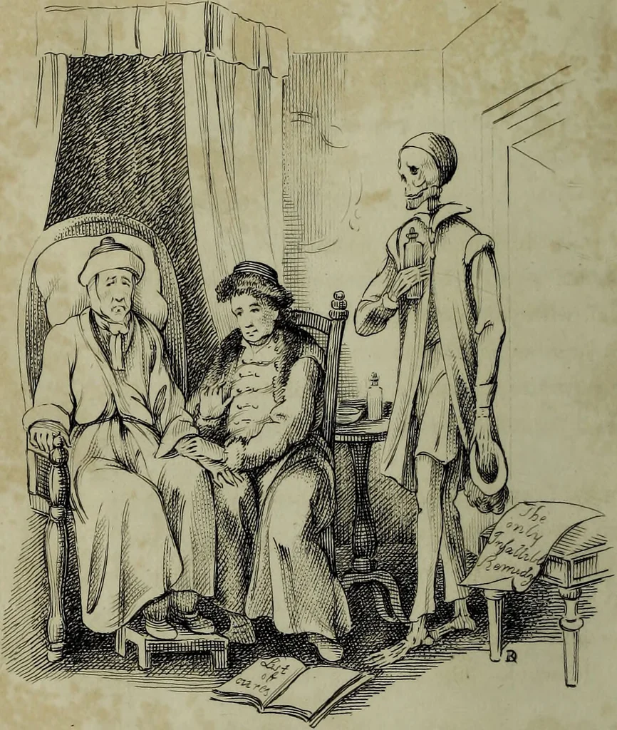 An illustration from Death's doings; consisting of numerous original compositions, in prose and verse, the friendly contributions of various writers; principally intended as illustrations of twenty four plates, designed and etched by R. Dagley / [Richard Dagley]., 1826, leaf 312