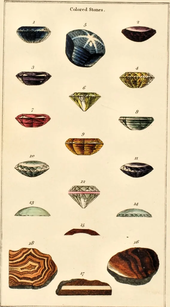 An illustration from A treatise on diamonds, and precious stones, including their history. Natural and commercial / To which is added, the methods of cutting & polishing. With colored plates. By John Mawe., 1823, leaf 10