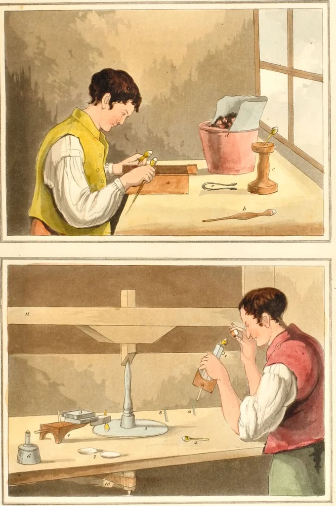 An illustration from A treatise on diamonds, and precious stones, including their history. Natural and commercial / To which is added, the methods of cutting & polishing. With colored plates. By John Mawe., 1823, leaf 23