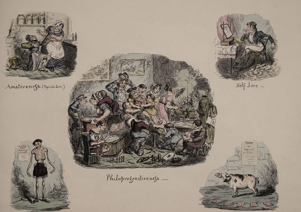 An illustration from Phrenological illustrations, or An artist's view of the craniological system of Doctors Gall and Spurzheim / by George Cruikshank., 1873, leaf 16