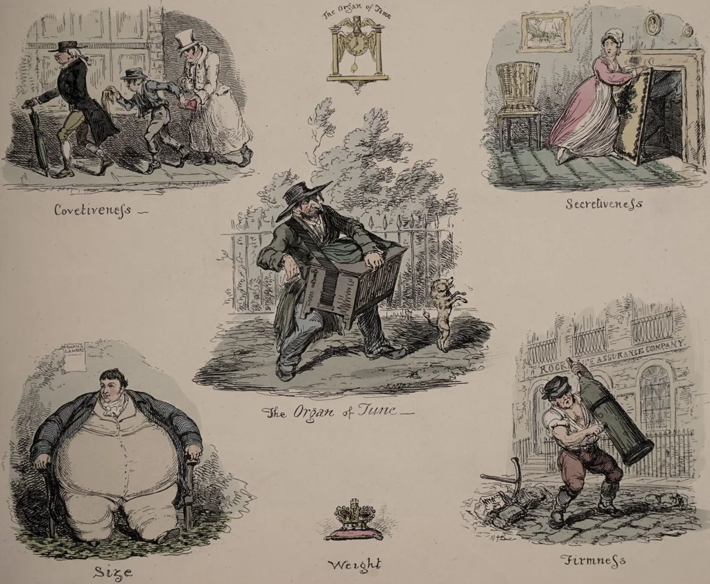 An illustration from Phrenological illustrations, or An artist's view of the craniological system of Doctors Gall and Spurzheim / by George Cruikshank., 1873, leaf 28