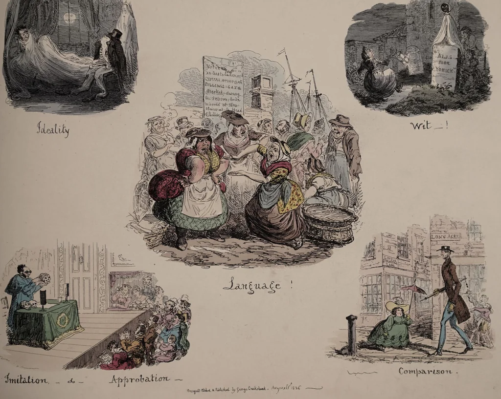 An illustration from Phrenological illustrations, or An artist's view of the craniological system of Doctors Gall and Spurzheim / by George Cruikshank., 1873, leaf 32