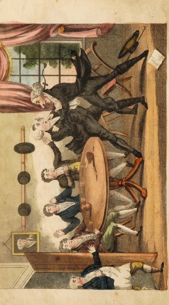 An illustration from Doctor Comicus; or the frolics of fortune. A comic satirical poem, for the squeamish and the queer. In twelve cantos / By a surgeon. Illustrated with numerous plates., 1828, leaf 14