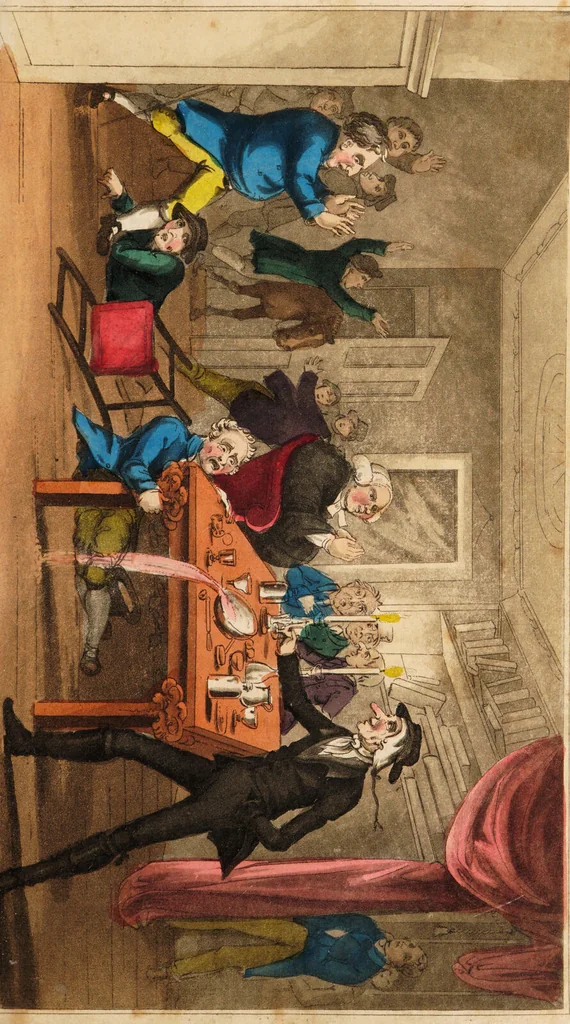 An illustration from Doctor Comicus; or the frolics of fortune. A comic satirical poem, for the squeamish and the queer. In twelve cantos / By a surgeon. Illustrated with numerous plates., 1828, leaf 75