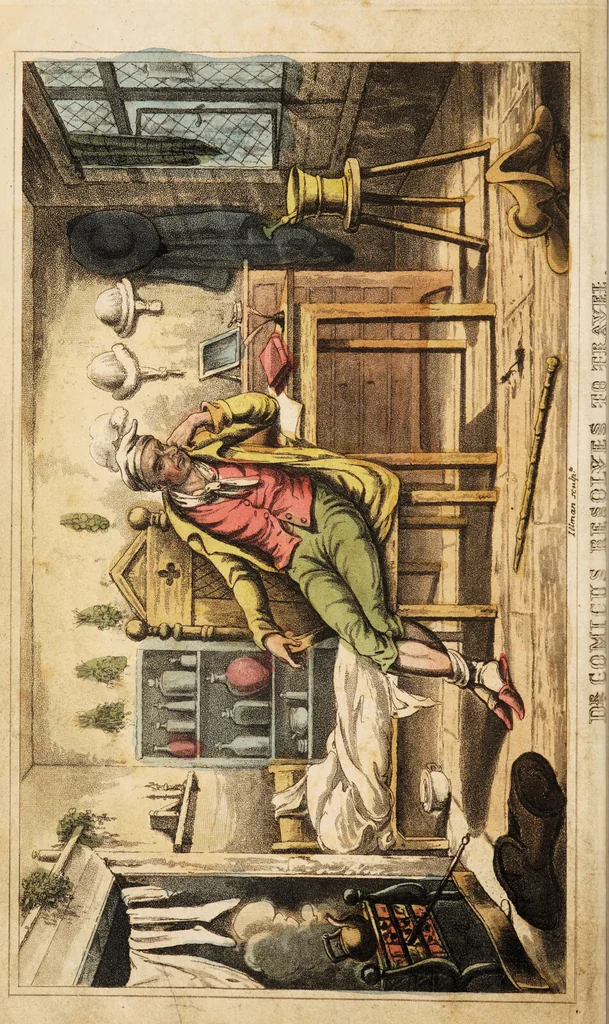 An illustration from Doctor Comicus; or the frolics of fortune. A comic satirical poem, for the squeamish and the queer. In twelve cantos / By a surgeon. Illustrated with numerous plates., 1828, leaf 8