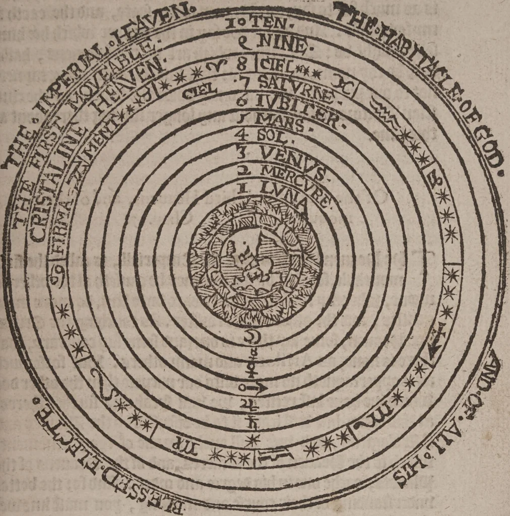 An illustration from The geomancie / of Maister Christopher Cattan Gentleman. A booke, no lesse pleasant and recreatiue, then of a wittie inuention, to knovve all thinges, past, present, and to come. Whereunto is annexed the wheele of Pythagoras. Translated out of French into our English tongue [by Francis Sparry]., 1591, leaf 49
