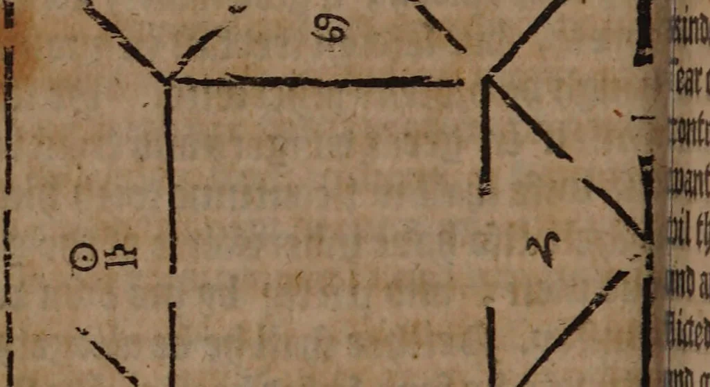An illustration from The book of palmestry and physiognomy : being brief introductions, both natural, pleasant, and delectable, unto the art of chiromancy, or manual divination, and physiognomy, with circumstances upon the faces of the signs : also, canons or rules upon diseases or sicknesses : whereunto is also annexed, as well the artificial as natural astrologie, with the nature of the planets / written in Latine by John Indagine, and translated into English by Fabian Withers., 1651, leaf 210