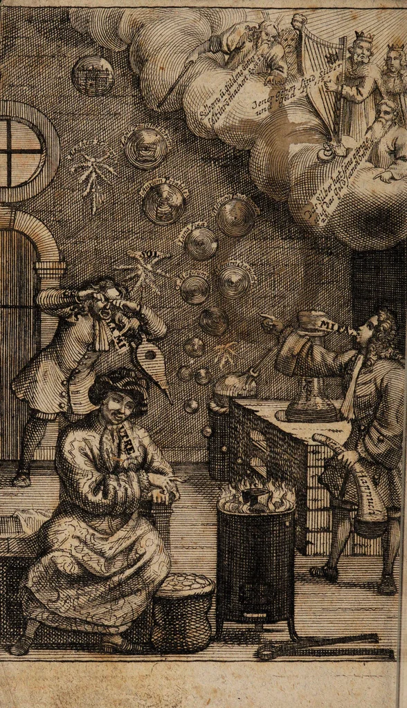 An illustration from Delarvatio tincturae philosophorum, das ist: kurtze und einfältige Erklährung des lapidis Benedicti. Worinnen die hieroglyphica Nomina Philosophorum obscura, welche die Philosophi aenigmatisch beschrieben, klar und deutlich gemachet / durch einen der wahren Philosophie Liebhabern entdecket und erkläret, der in der Wahrheit genuine Feuer-Arbeit liebet, und da es wohl heissen mag: Aut hic, aut nusquam. [Anon]., 1769, leaf 2