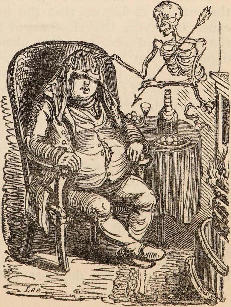 An illustration from The confessional ... An analysis of the causes and cure of melancholy, nervousness, mental and physical debility, arising from ill health, worldly anxiety ... To which is added an essay on corpulency-obesity ... A sketch of choice in marriage, phrenologically considered ... and a few comments on drunkenness / [Robert James Culverwell]., 1841, leaf 75