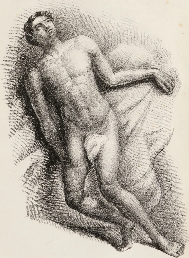 An illustration from Memoria di spontanea e singolare guarigione di un' aneurisma della femorale primitiva : osservato dalla maggior parte de' chirurgi, e medici degl' incurabili / scritta da Francesco Calise, chirurgo ordinario dell' ospedale suddetto., 1842, leaf 35