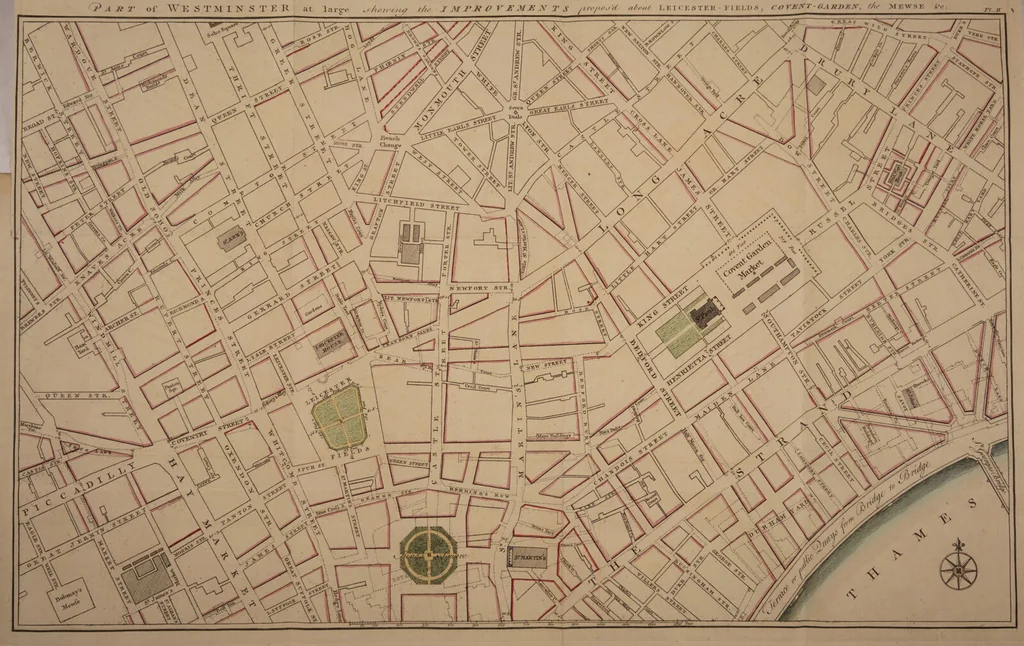 An illustration from London and Westminster improved, illustrated by plans : to which is prefixed, a discourse on publick magnificence; with observations on the state of arts and artists in this kingdom, wherein the study of the polite arts is recommended as necessary to a liberal education: concluded by some proposals relative to places not laid down in the plans / By John Gwynn., 1766, leaf 155