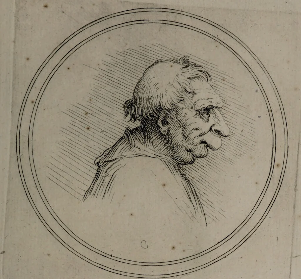 An illustration from Recueil de testes de caractère et de charges / dessinées par Leonard de Vinci ... et gravées par M. le C. de C. [i.e. le comte de Caylus]., 1730, leaf 43