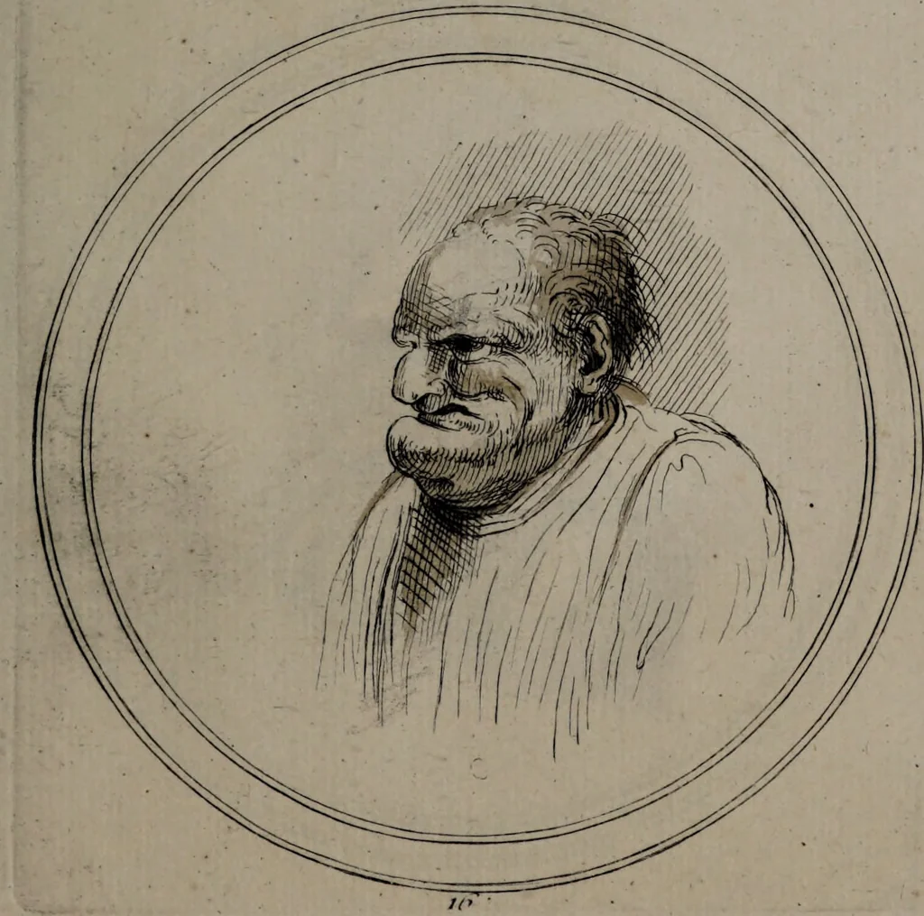 An illustration from Recueil de testes de caractère et de charges / dessinées par Leonard de Vinci ... et gravées par M. le C. de C. [i.e. le comte de Caylus]., 1730, leaf 45