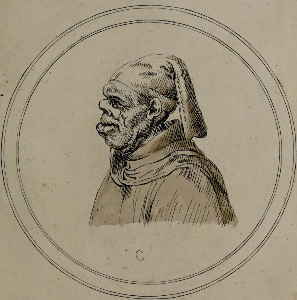 An illustration from Recueil de testes de caractère et de charges / dessinées par Leonard de Vinci ... et gravées par M. le C. de C. [i.e. le comte de Caylus]., 1730, leaf 49