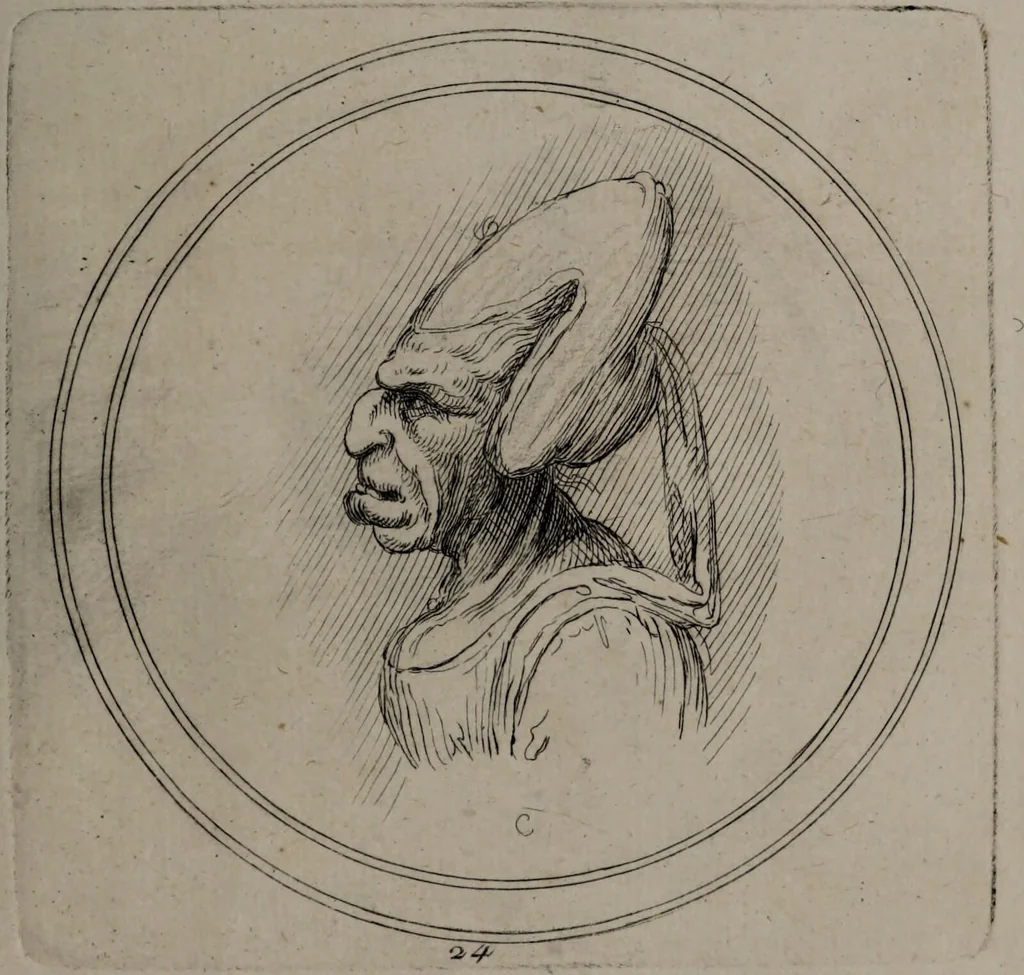 An illustration from Recueil de testes de caractère et de charges / dessinées par Leonard de Vinci ... et gravées par M. le C. de C. [i.e. le comte de Caylus]., 1730, leaf 53