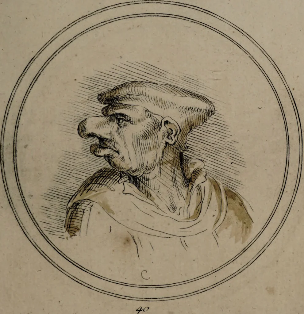 An illustration from Recueil de testes de caractère et de charges / dessinées par Leonard de Vinci ... et gravées par M. le C. de C. [i.e. le comte de Caylus]., 1730, leaf 69