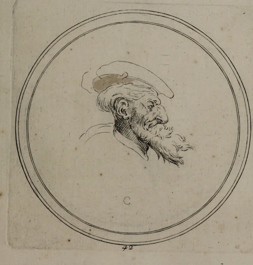 An illustration from Recueil de testes de caractère et de charges / dessinées par Leonard de Vinci ... et gravées par M. le C. de C. [i.e. le comte de Caylus]., 1730, leaf 71