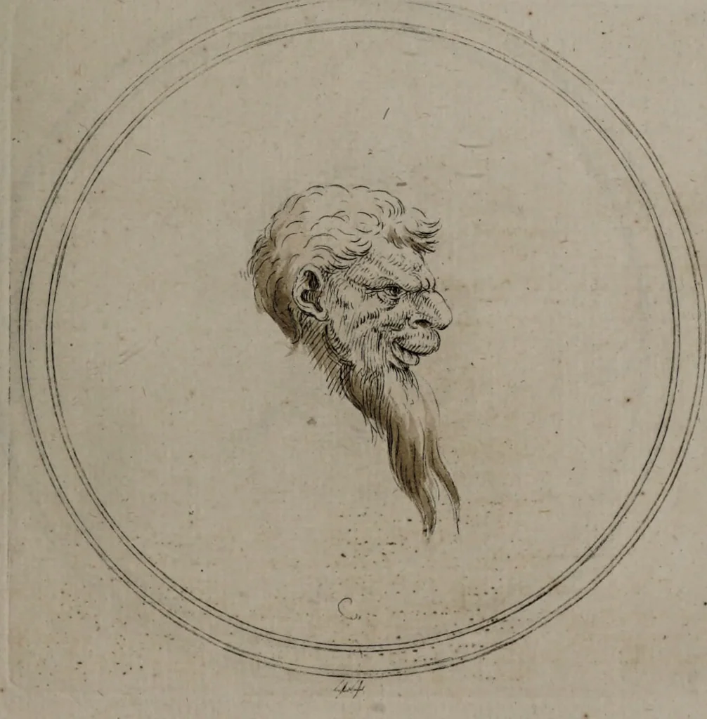 An illustration from Recueil de testes de caractère et de charges / dessinées par Leonard de Vinci ... et gravées par M. le C. de C. [i.e. le comte de Caylus]., 1730, leaf 73