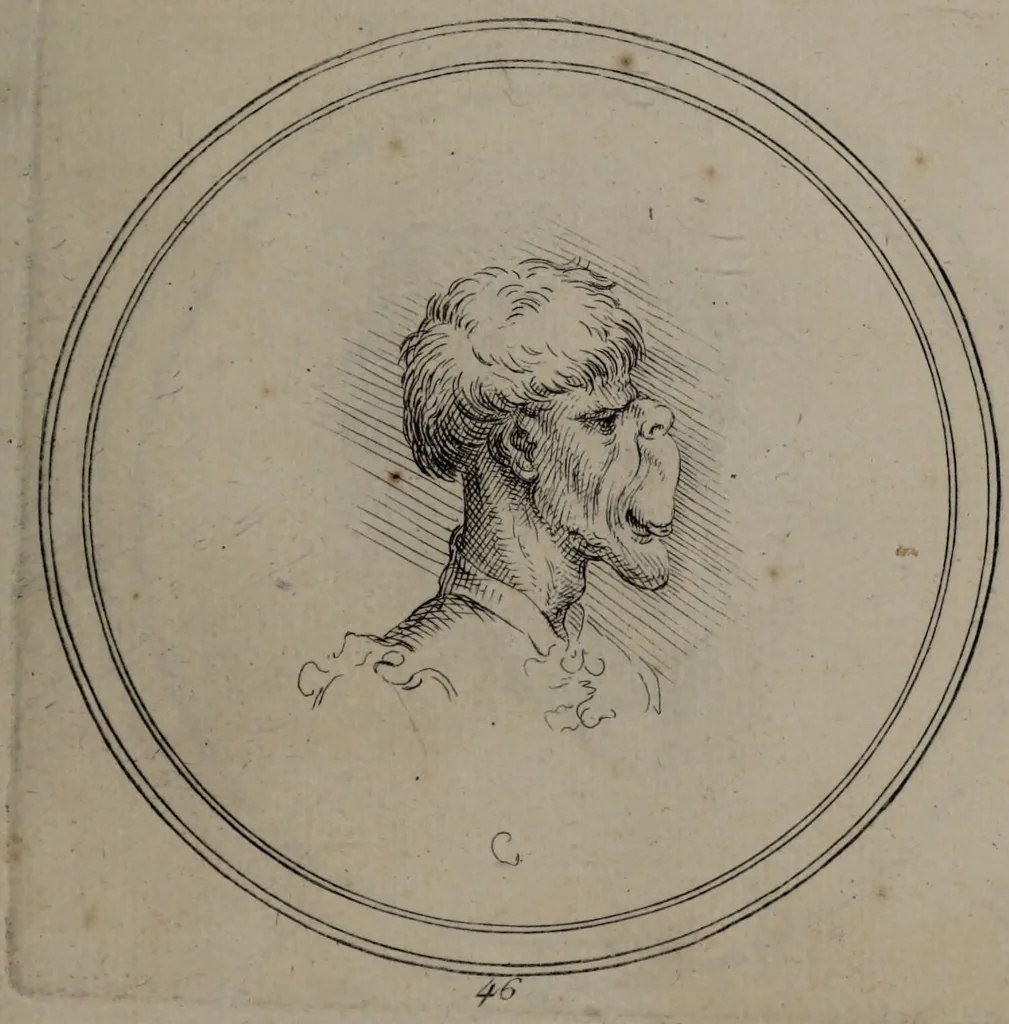 An illustration from Recueil de testes de caractère et de charges / dessinées par Leonard de Vinci ... et gravées par M. le C. de C. [i.e. le comte de Caylus]., 1730, leaf 75