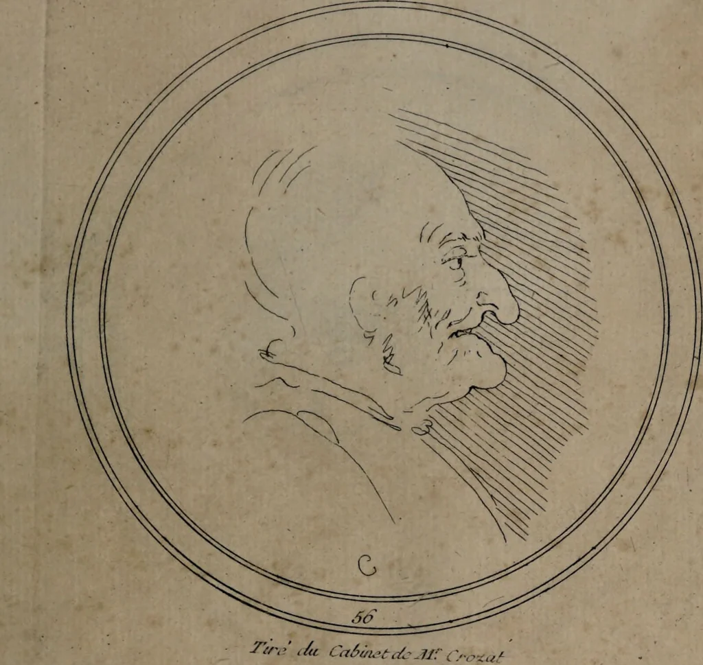 An illustration from Recueil de testes de caractère et de charges / dessinées par Leonard de Vinci ... et gravées par M. le C. de C. [i.e. le comte de Caylus]., 1730, leaf 89