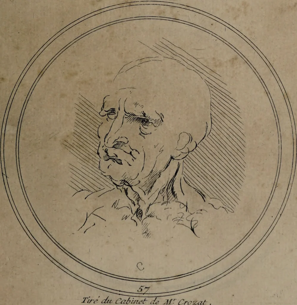 An illustration from Recueil de testes de caractère et de charges / dessinées par Leonard de Vinci ... et gravées par M. le C. de C. [i.e. le comte de Caylus]., 1730, leaf 89