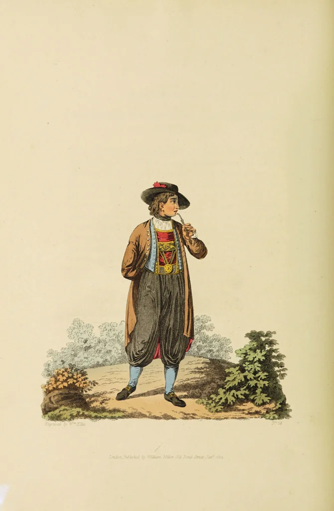 An illustration from The costume of the hereditary states of the House of Austria : displayed in fifty coloured engravings / with descriptions, and an introduction [in English and French]. Translated by R.C. Dallas., 1804, leaf 106