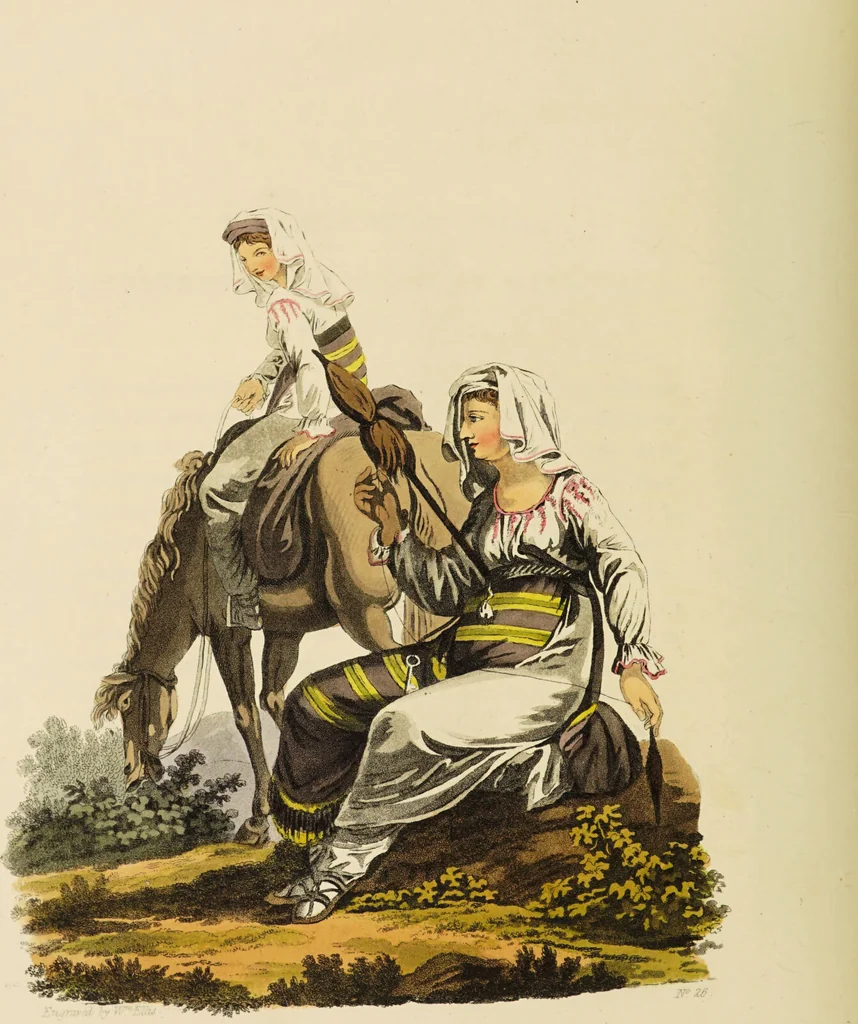 An illustration from The costume of the hereditary states of the House of Austria : displayed in fifty coloured engravings / with descriptions, and an introduction [in English and French]. Translated by R.C. Dallas., 1804, leaf 138