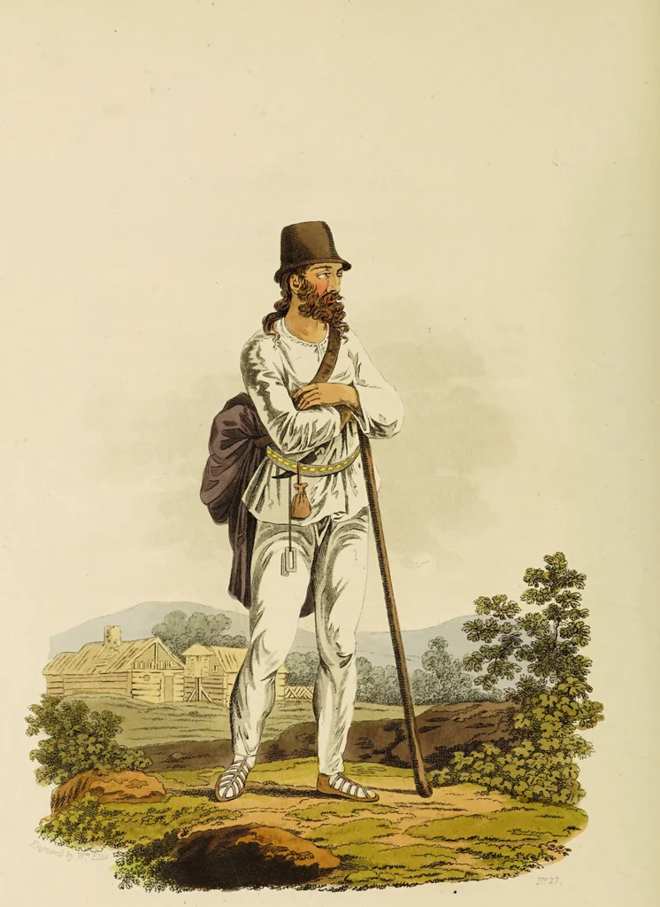 An illustration from The costume of the hereditary states of the House of Austria : displayed in fifty coloured engravings / with descriptions, and an introduction [in English and French]. Translated by R.C. Dallas., 1804, leaf 142