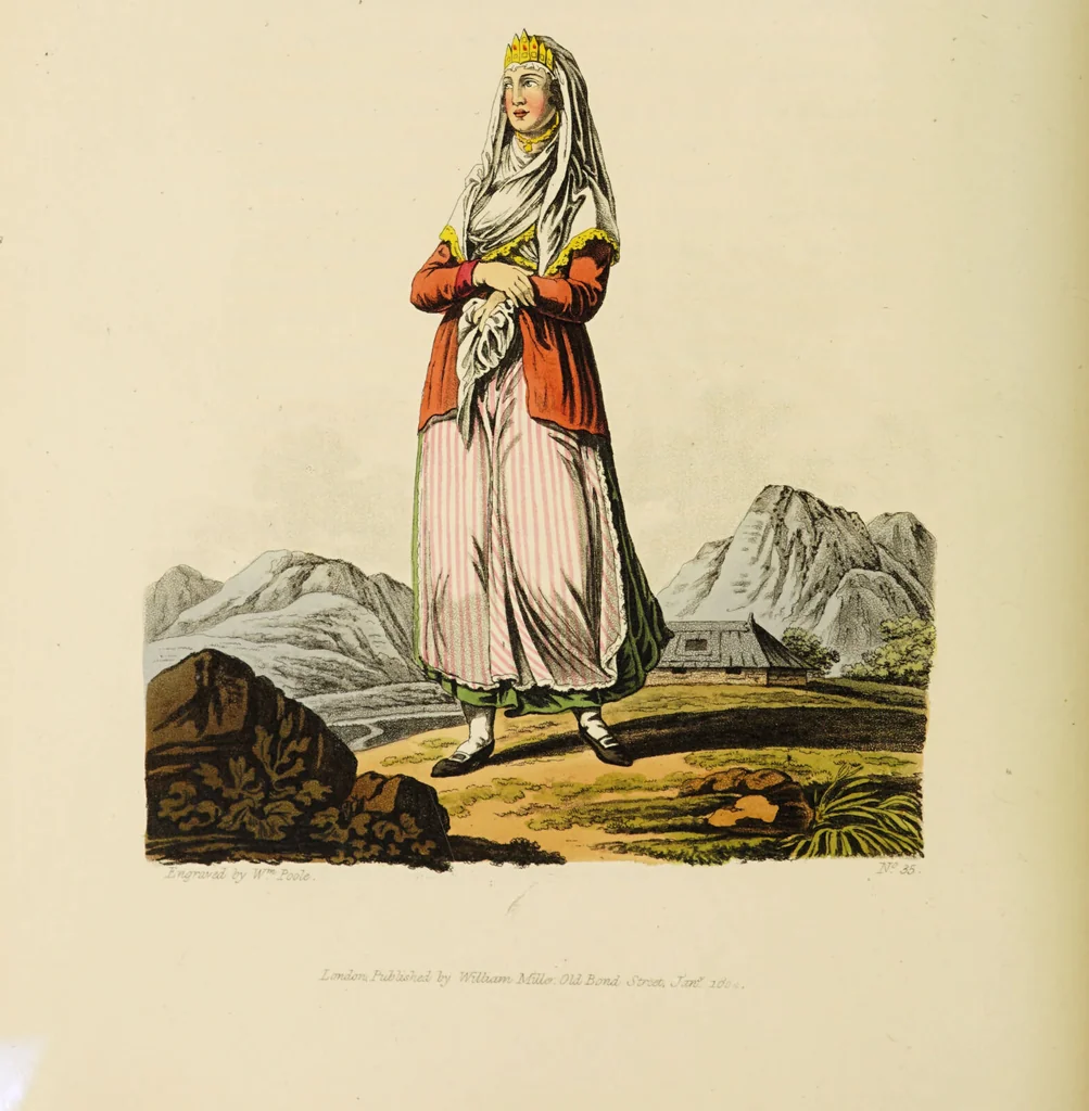 An illustration from The costume of the hereditary states of the House of Austria : displayed in fifty coloured engravings / with descriptions, and an introduction [in English and French]. Translated by R.C. Dallas., 1804, leaf 174