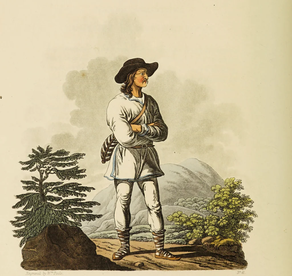 An illustration from The costume of the hereditary states of the House of Austria : displayed in fifty coloured engravings / with descriptions, and an introduction [in English and French]. Translated by R.C. Dallas., 1804, leaf 198
