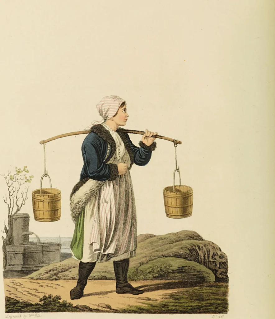 An illustration from The costume of the hereditary states of the House of Austria : displayed in fifty coloured engravings / with descriptions, and an introduction [in English and French]. Translated by R.C. Dallas., 1804, leaf 218