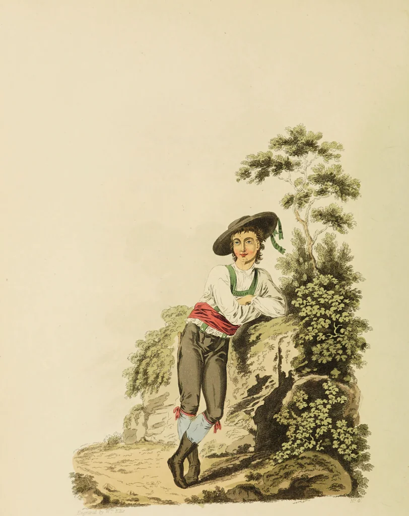 An illustration from The costume of the hereditary states of the House of Austria : displayed in fifty coloured engravings / with descriptions, and an introduction [in English and French]. Translated by R.C. Dallas., 1804, leaf 50