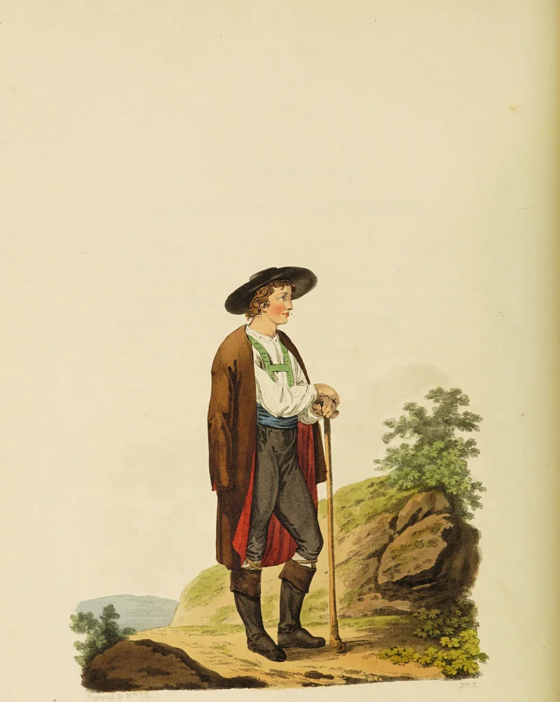 An illustration from The costume of the hereditary states of the House of Austria : displayed in fifty coloured engravings / with descriptions, and an introduction [in English and French]. Translated by R.C. Dallas., 1804, leaf 54