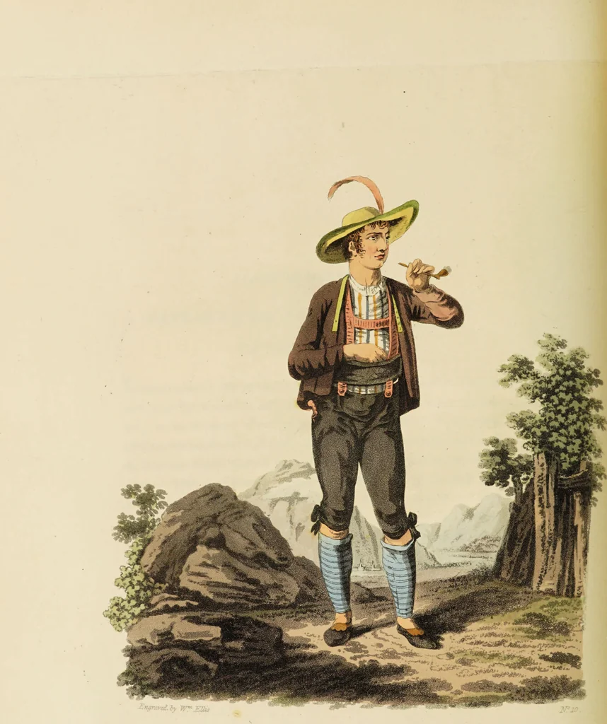 An illustration from The costume of the hereditary states of the House of Austria : displayed in fifty coloured engravings / with descriptions, and an introduction [in English and French]. Translated by R.C. Dallas., 1804, leaf 74