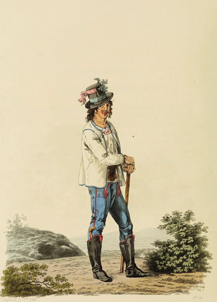 An illustration from The costume of the hereditary states of the House of Austria : displayed in fifty coloured engravings / with descriptions, and an introduction [in English and French]. Translated by R.C. Dallas., 1804, leaf 98