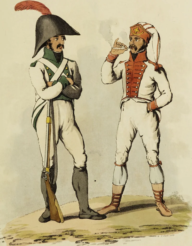 An illustration from Sketches of the country, character, and costume, in Portugal and Spain, made during the campaign, and on the route of the British army, in 1808 and 1809 / Engraved and coloured from the drawings by the Rev. William Bradford ... ; with incidental illustration, and appropriate descriptions, of each subject., 1809, leaf 181
