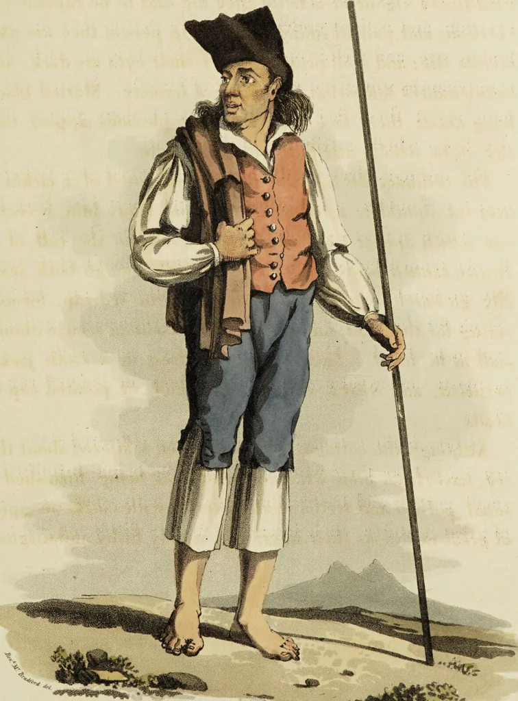 An illustration from Sketches of the country, character, and costume, in Portugal and Spain, made during the campaign, and on the route of the British army, in 1808 and 1809 / Engraved and coloured from the drawings by the Rev. William Bradford ... ; with incidental illustration, and appropriate descriptions, of each subject., 1809, leaf 25