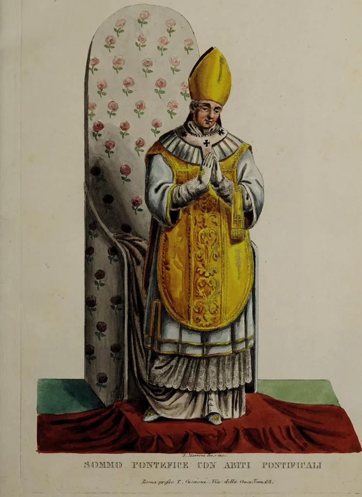 An illustration from Raccolta dei principali costumi religiosi e militari della corte pontificia, disegnati ... / da S. Marroni., 1840, leaf 11