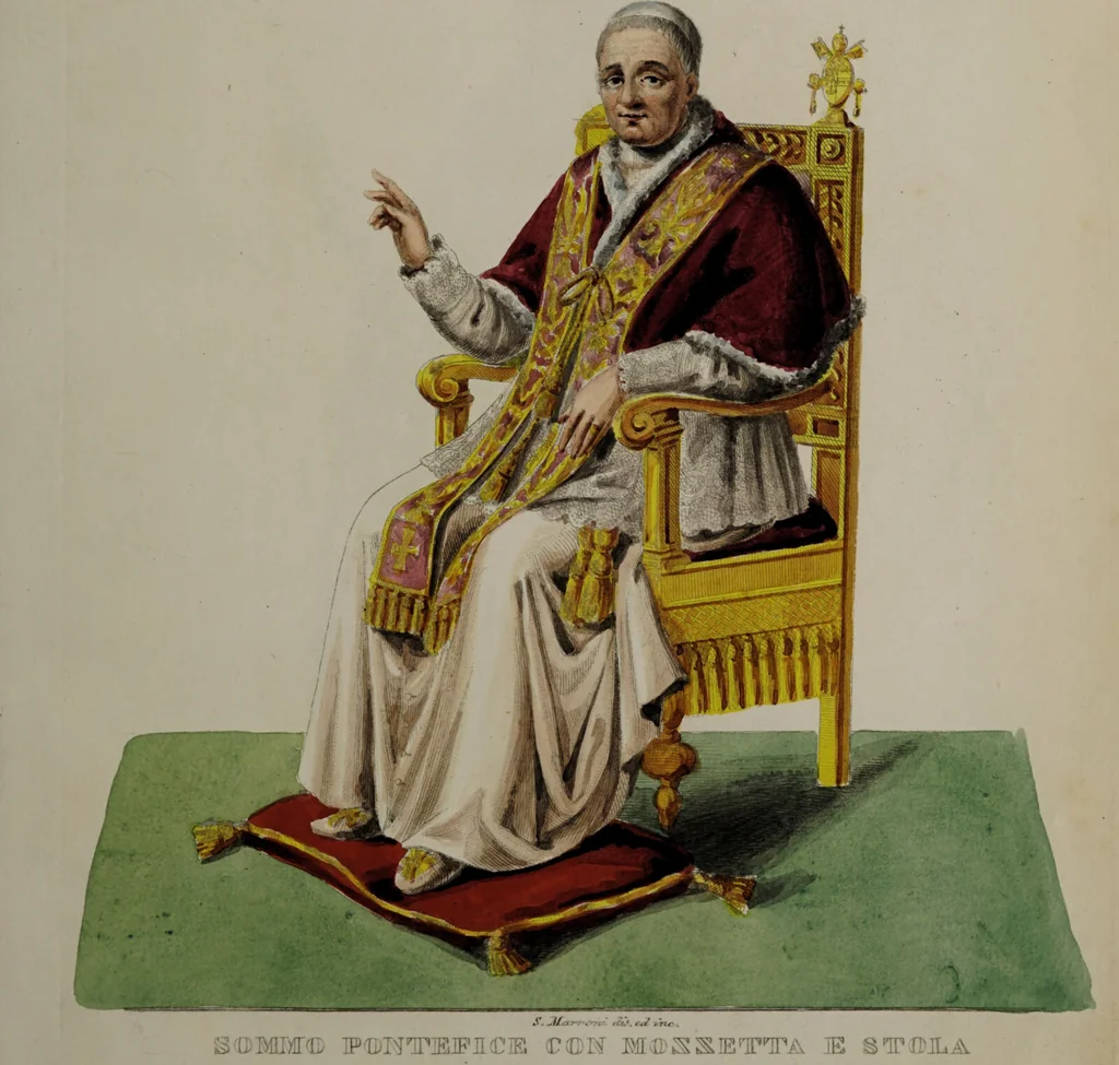 An illustration from Raccolta dei principali costumi religiosi e militari della corte pontificia, disegnati ... / da S. Marroni., 1840, leaf 13