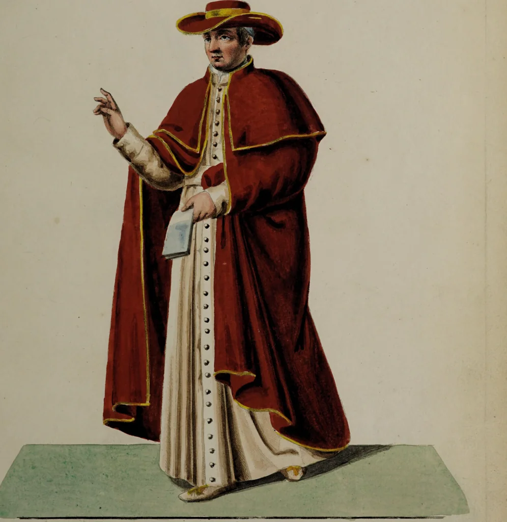 An illustration from Raccolta dei principali costumi religiosi e militari della corte pontificia, disegnati ... / da S. Marroni., 1840, leaf 15