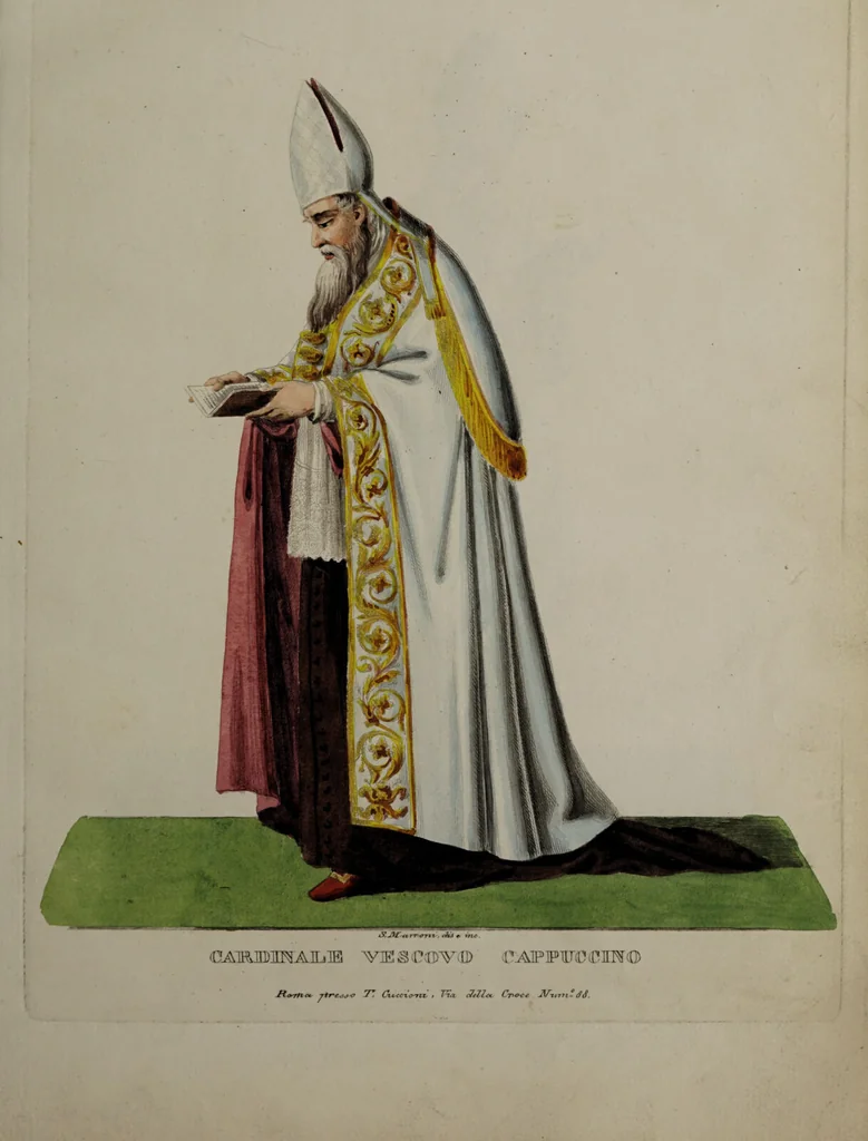 An illustration from Raccolta dei principali costumi religiosi e militari della corte pontificia, disegnati ... / da S. Marroni., 1840, leaf 17