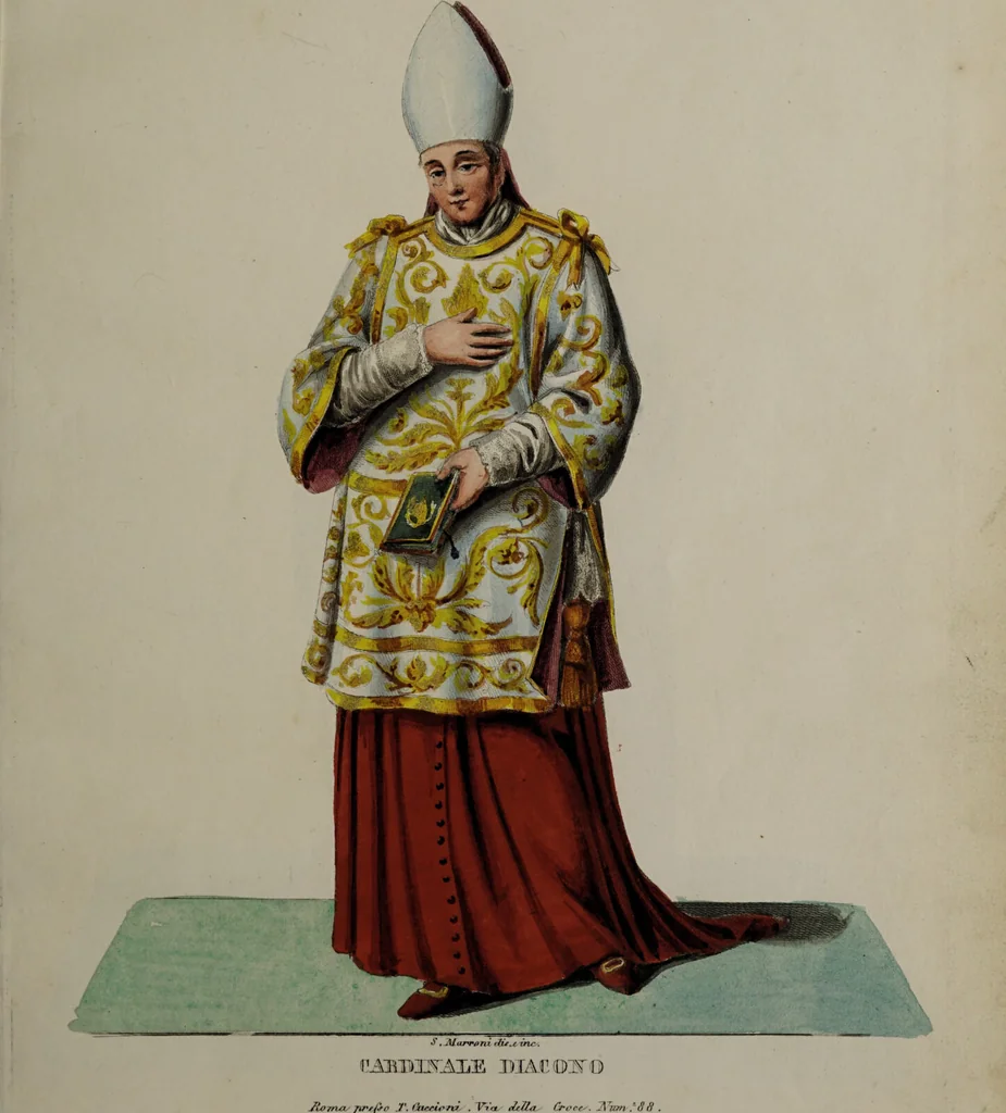 An illustration from Raccolta dei principali costumi religiosi e militari della corte pontificia, disegnati ... / da S. Marroni., 1840, leaf 19