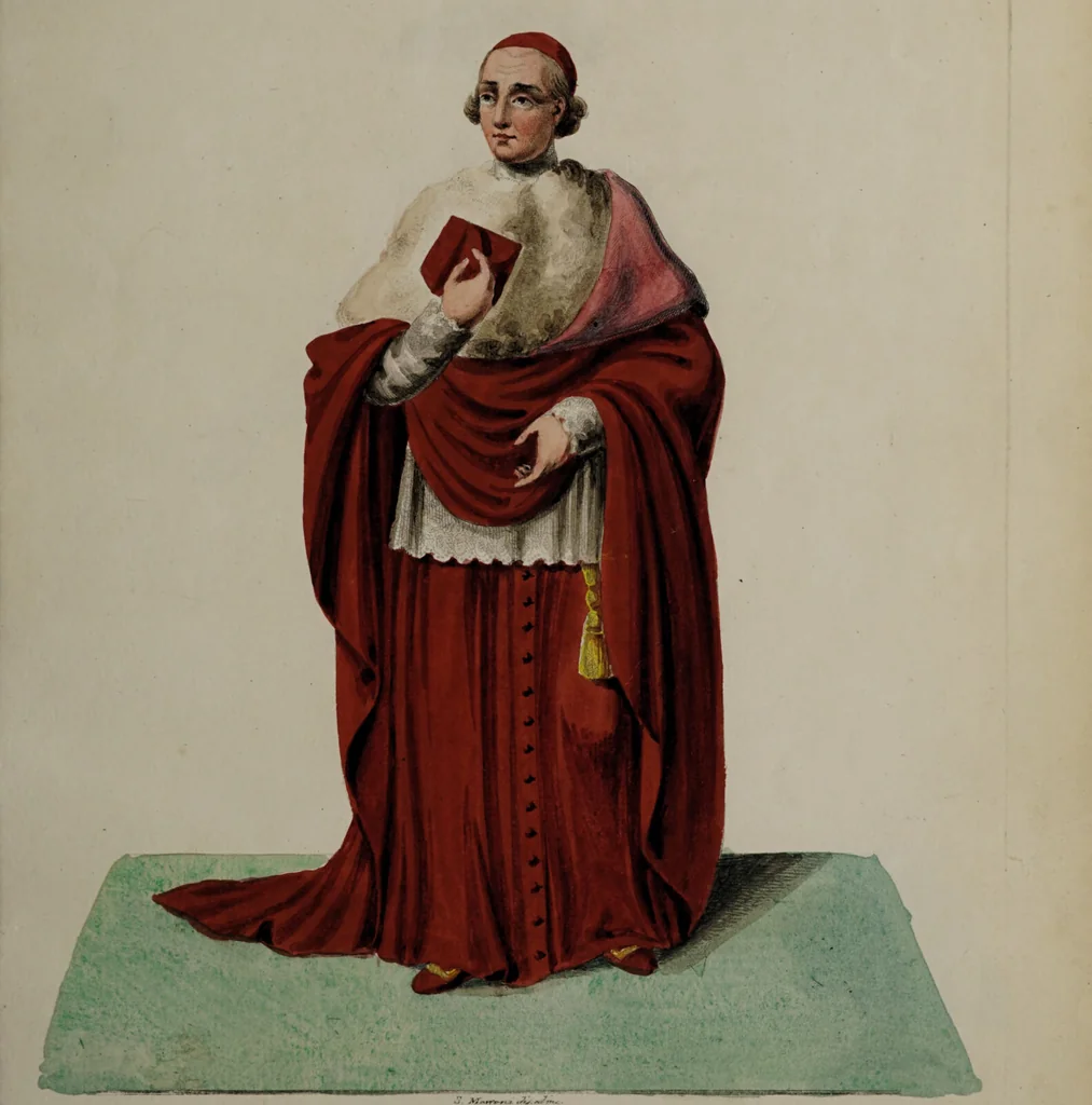 An illustration from Raccolta dei principali costumi religiosi e militari della corte pontificia, disegnati ... / da S. Marroni., 1840, leaf 21