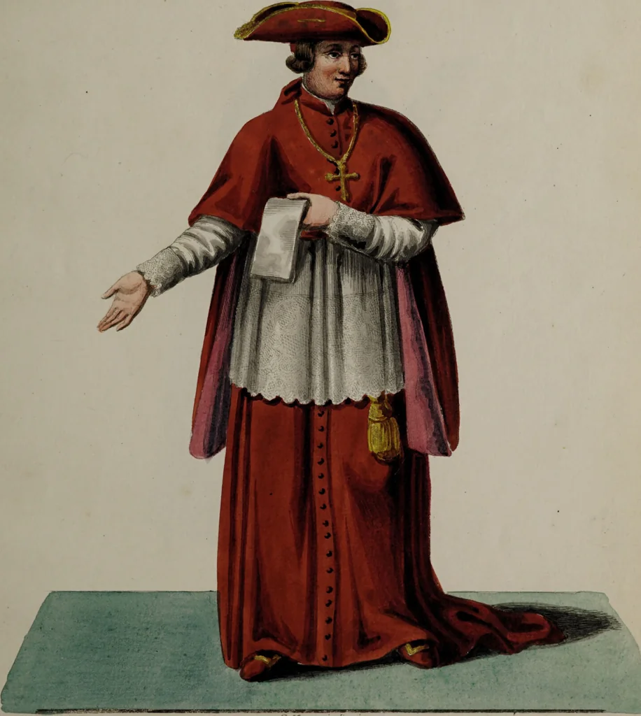 An illustration from Raccolta dei principali costumi religiosi e militari della corte pontificia, disegnati ... / da S. Marroni., 1840, leaf 23